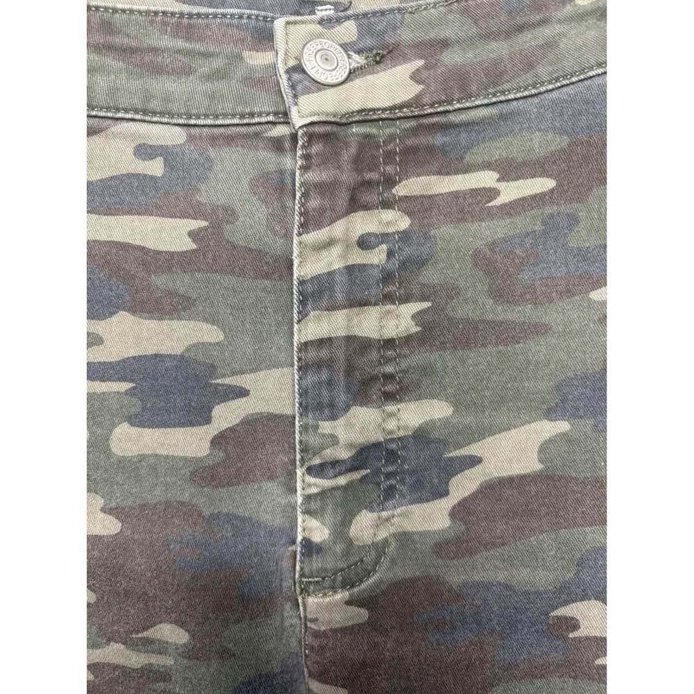 FRE PEOPLE Womens Green Camo High Rise Skinny Jeans Sz 27 Stretch Utility Casual